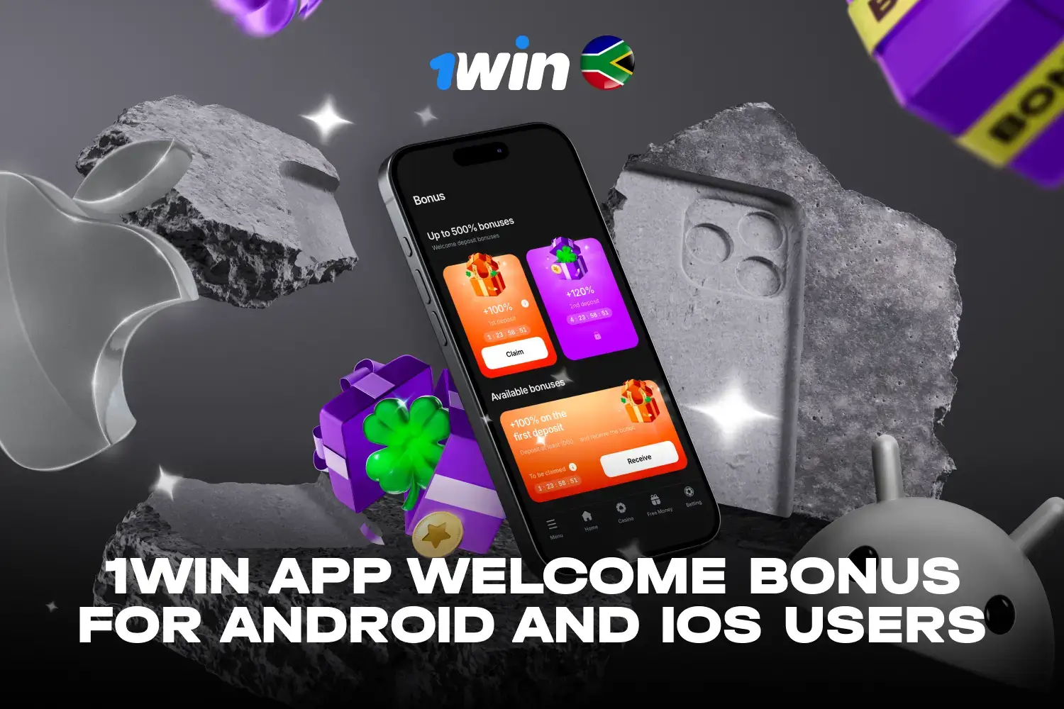Details of the 500% welcome bonus package for new 1win app users